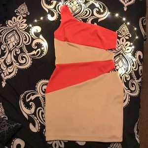 Mini tan and coral dress